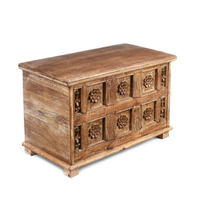 Carved Blanket Chest Made From Reclaimed Ceiling Panels