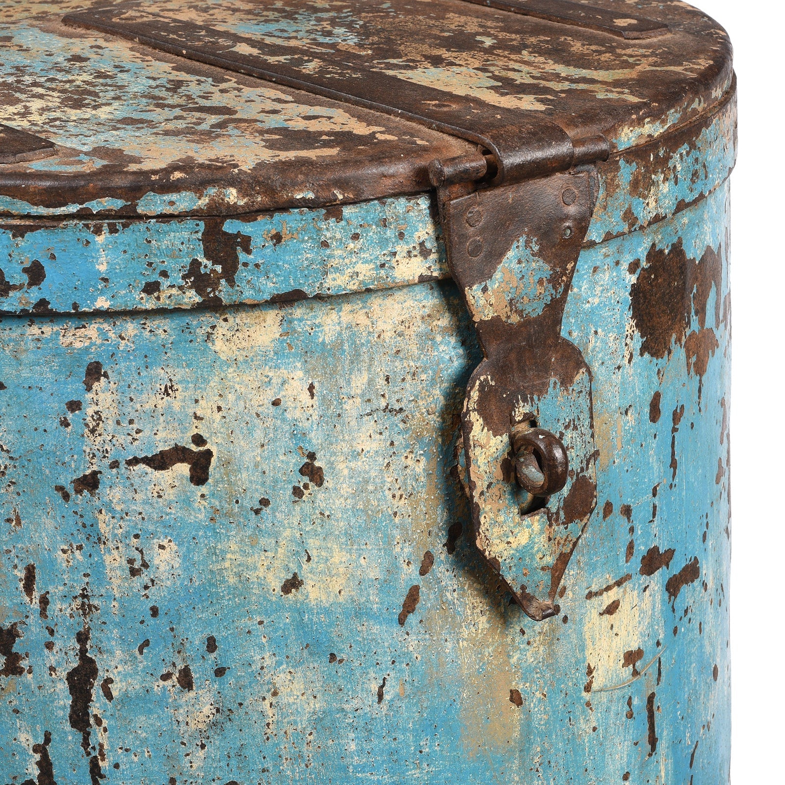 Blue Painted Iron Grain Storage Bin From Rajasthan - Ca 1920