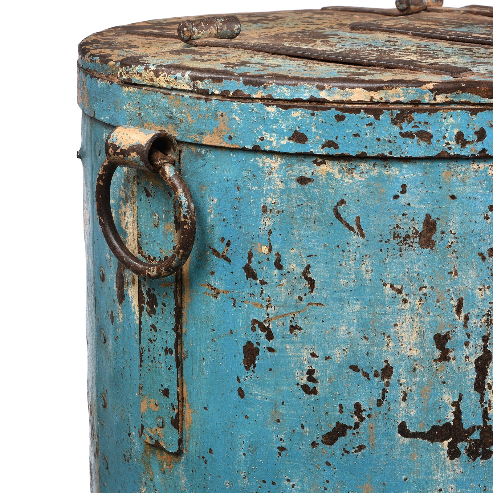 Blue Painted Iron Grain Storage Bin From Rajasthan - Ca 1920