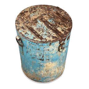 Blue Painted Iron Grain Storage Bin From Rajasthan - Ca 1920