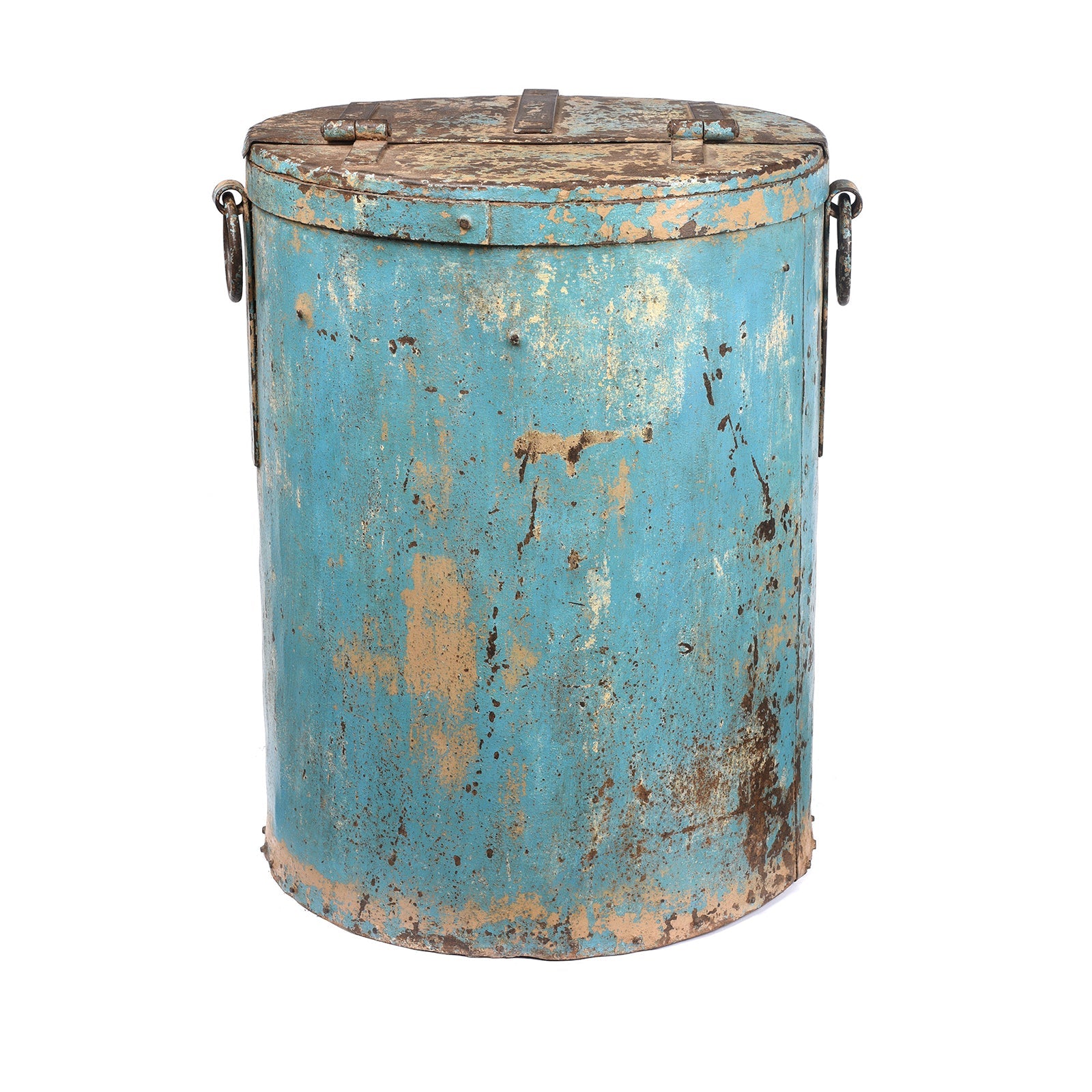 Blue Painted Iron Grain Storage Bin From Rajasthan - Ca 1920