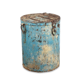 Blue Painted Iron Grain Storage Bin From Rajasthan - Ca 1920