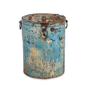 Blue Painted Iron Grain Storage Bin From Rajasthan - Ca 1920