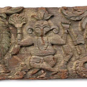 Ganesh & Peacock Lintel Panel From South India - 19th Century