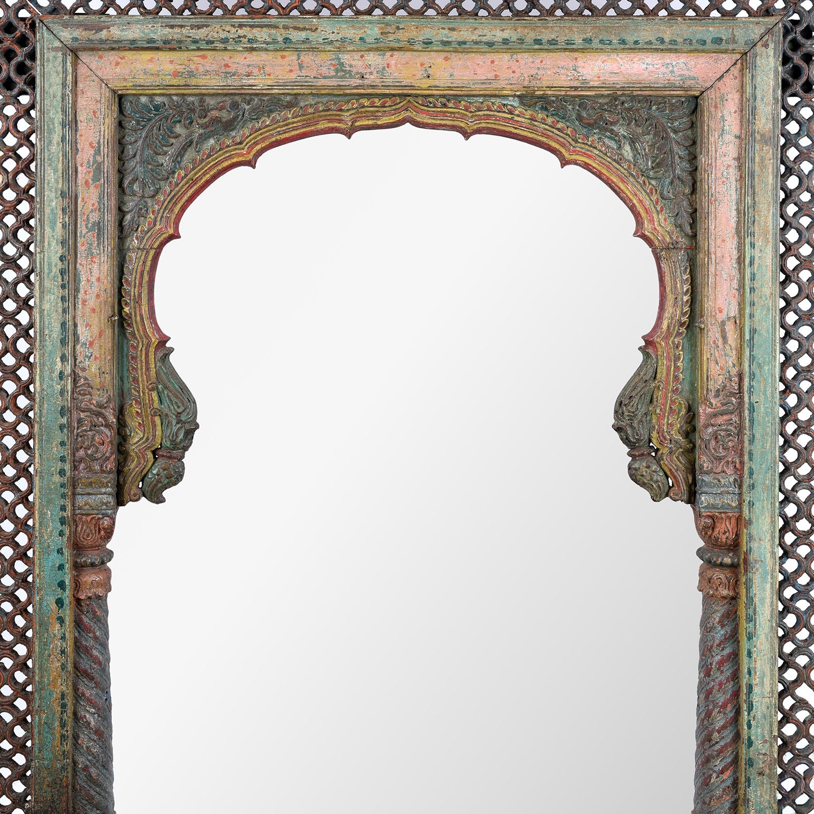 Painted Jali Window Mirror From Banswara - 19th Century