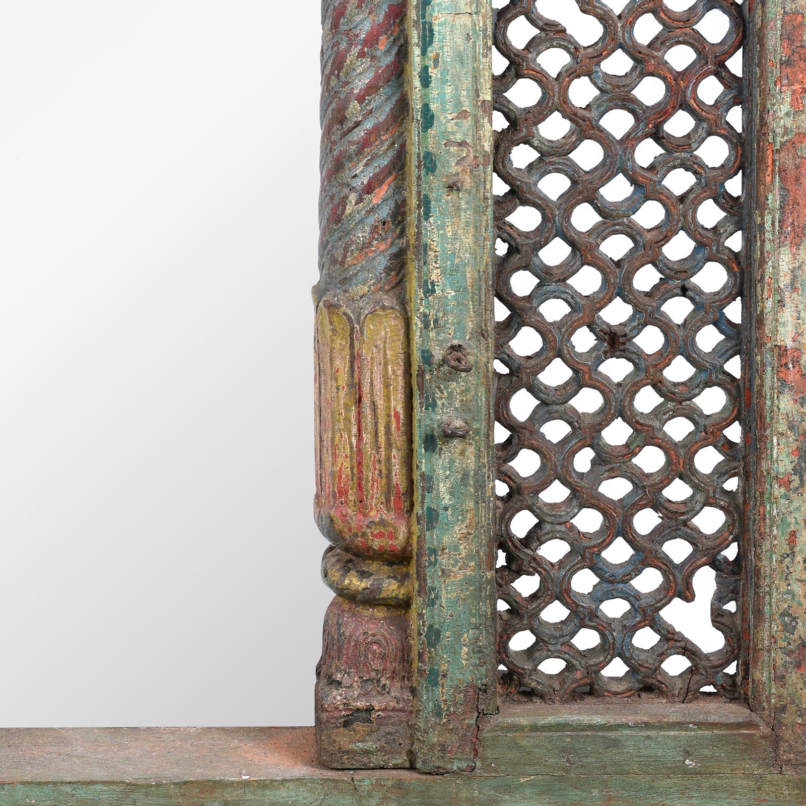 Painted Jali Window Mirror From Banswara - 19th Century