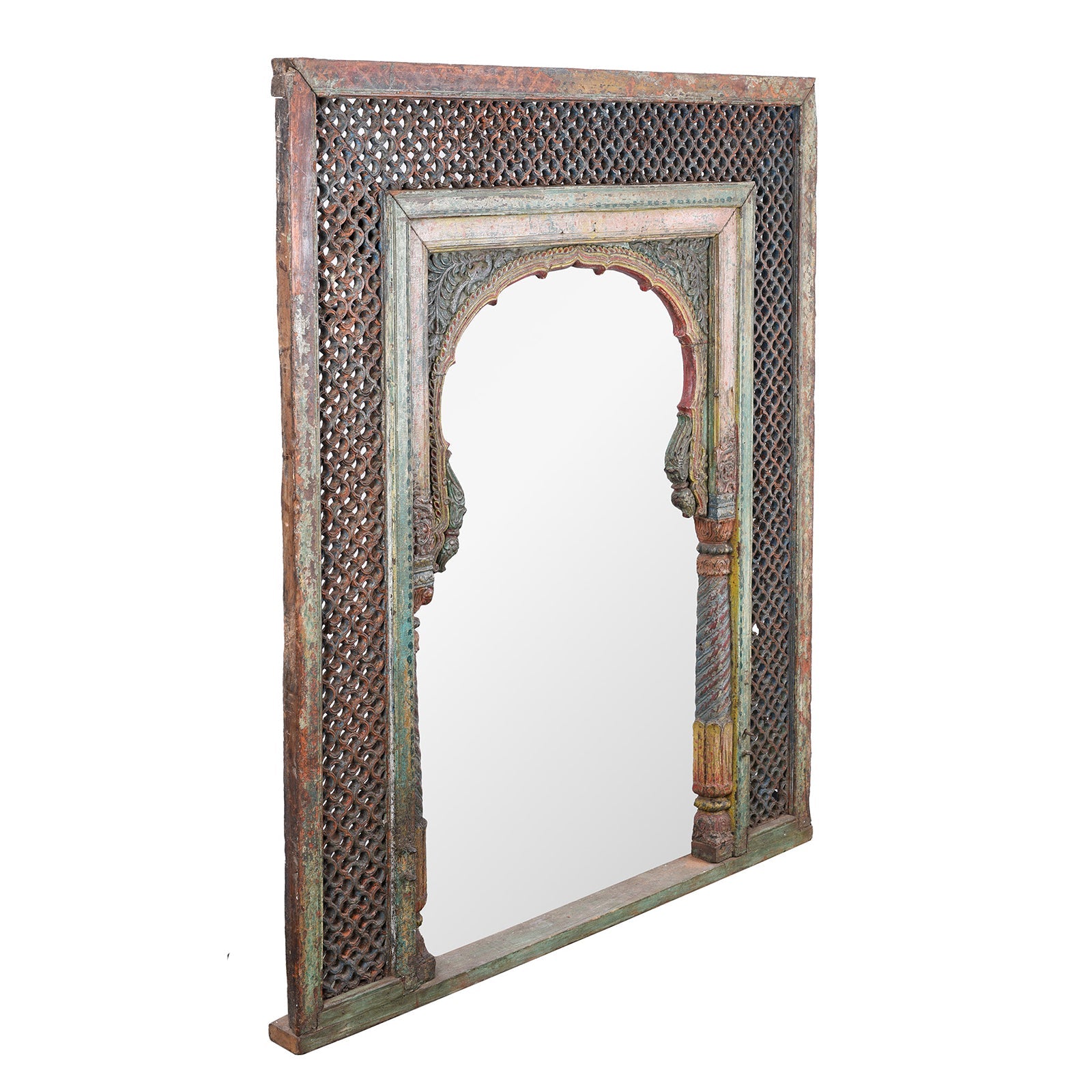 Painted Jali Window Mirror From Banswara - 19th Century