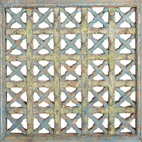 Blue Painted Teak Peacock Dog Gate From Gujarat - 19th Century