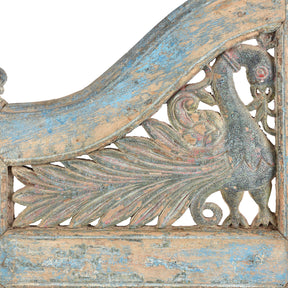 Blue Painted Teak Peacock Dog Gate From Gujarat - 19th Century