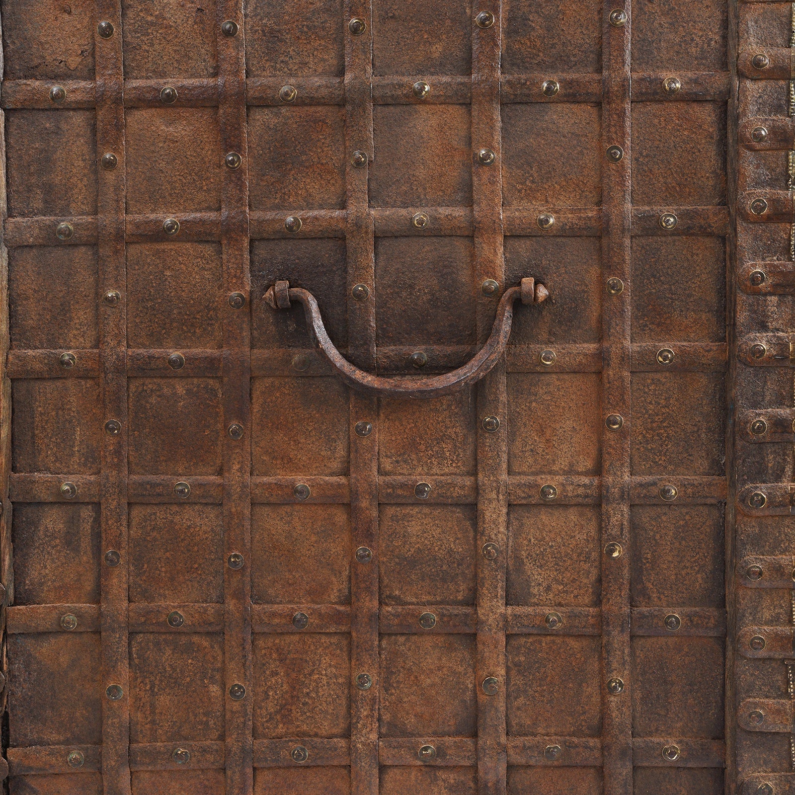 Brass & Iron Indian Pithara Dowry Chest On Wheels - 19th Century