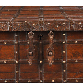 Iron Bound Teak Coffee Table Chest From Gujarat - 19th Century