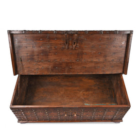 Iron Bound Teak Coffee Table Chest From Gujarat - 19th Century