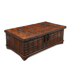Iron Bound Teak Coffee Table Chest From Gujarat - 19th Century