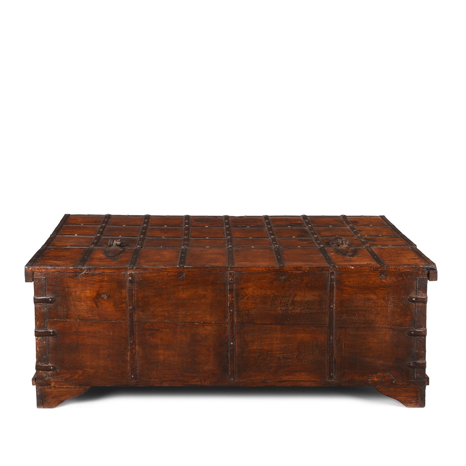 Iron Bound Teak Coffee Table Chest From Gujarat - 19th Century
