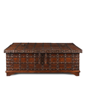 Iron Bound Teak Coffee Table Chest From Gujarat - 19th Century