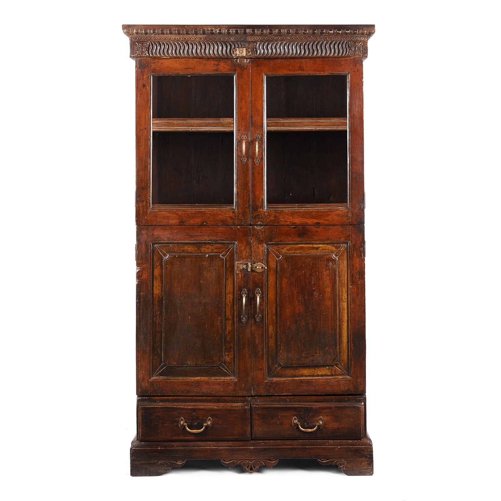 Glazed Anglo Indian Teak Book Cabinet - Late 19th Century