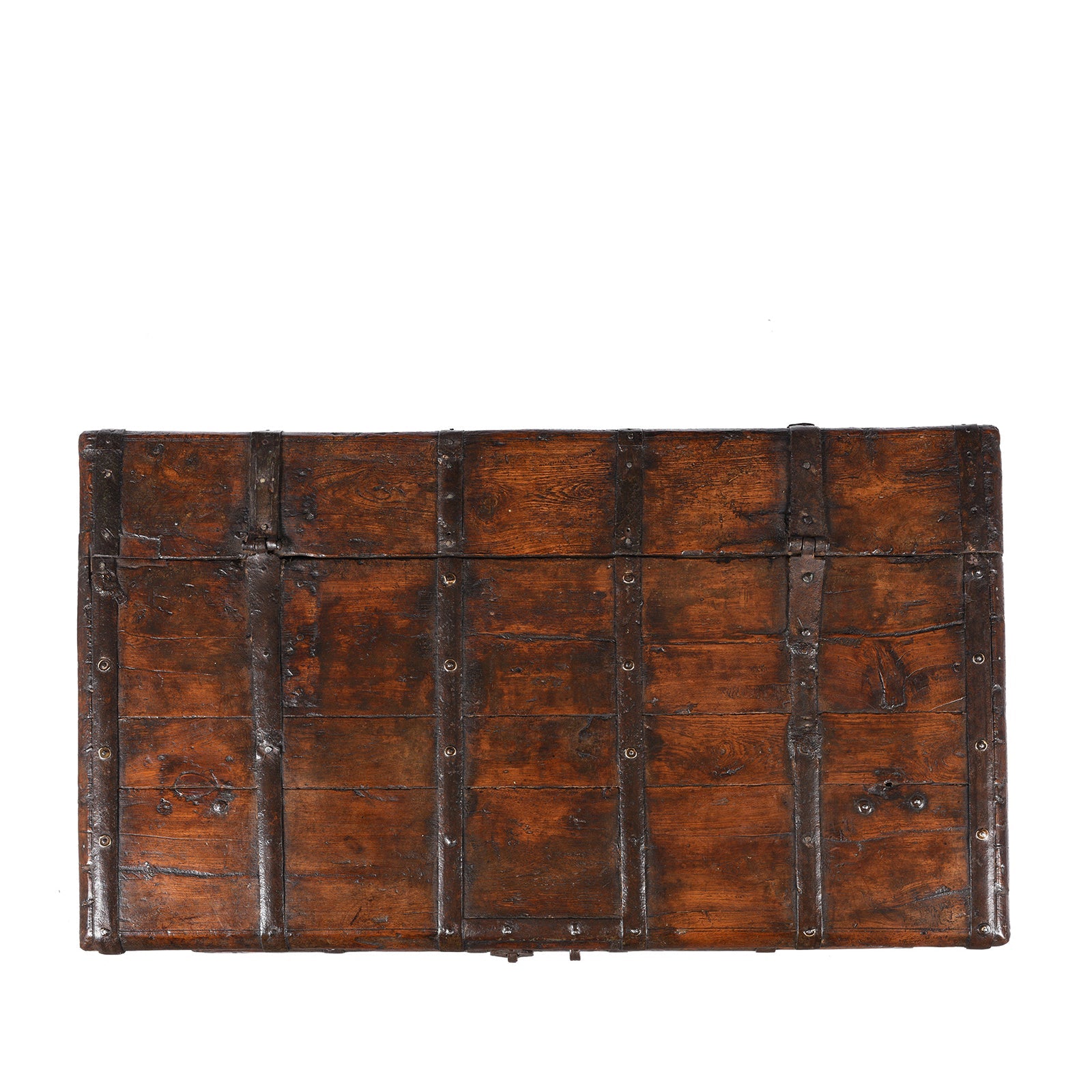 Painted Iron Bound Teak Chest From Gujarat - 18th Century