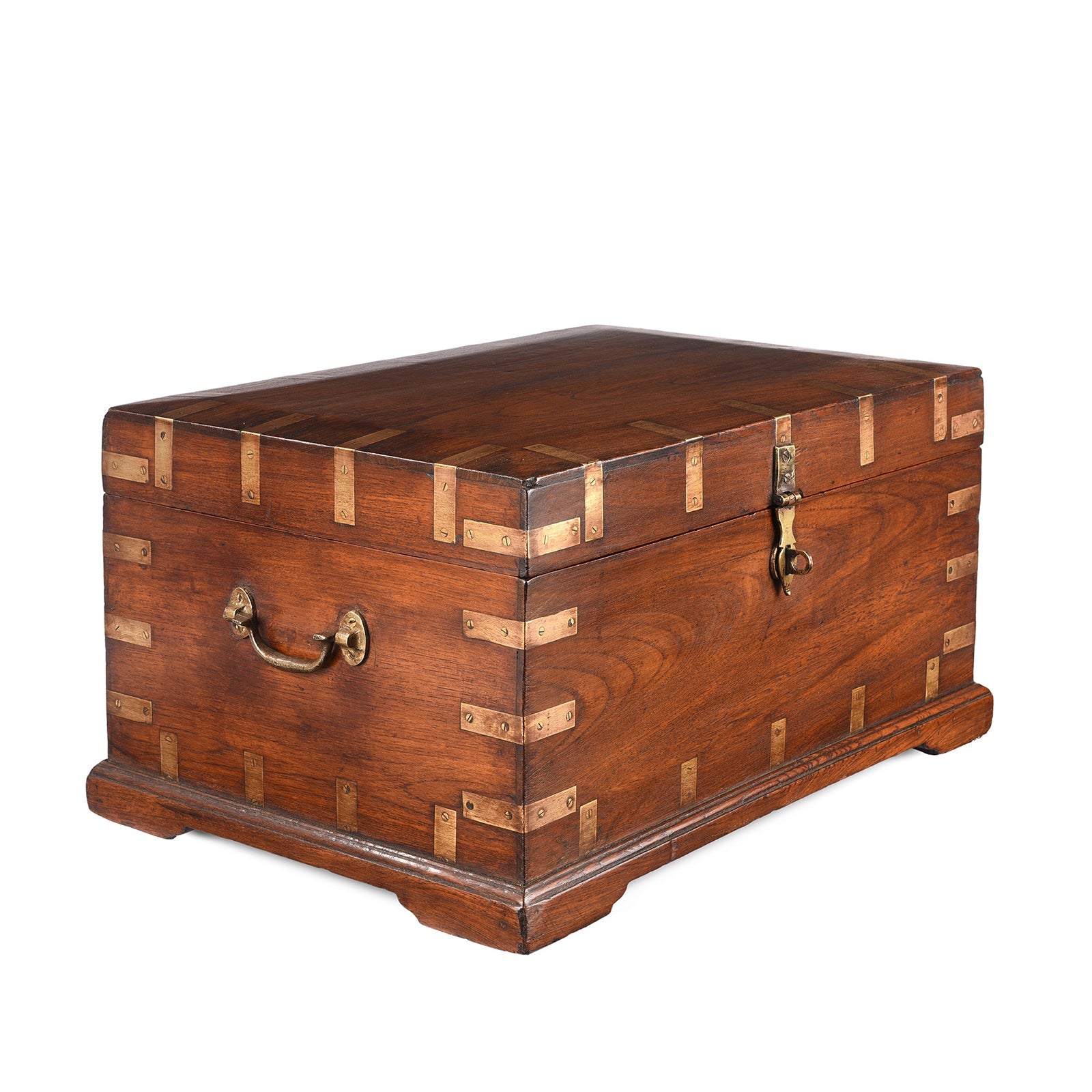 Brass Bound Teak Campaign Box From Rajasthan - 19th Century