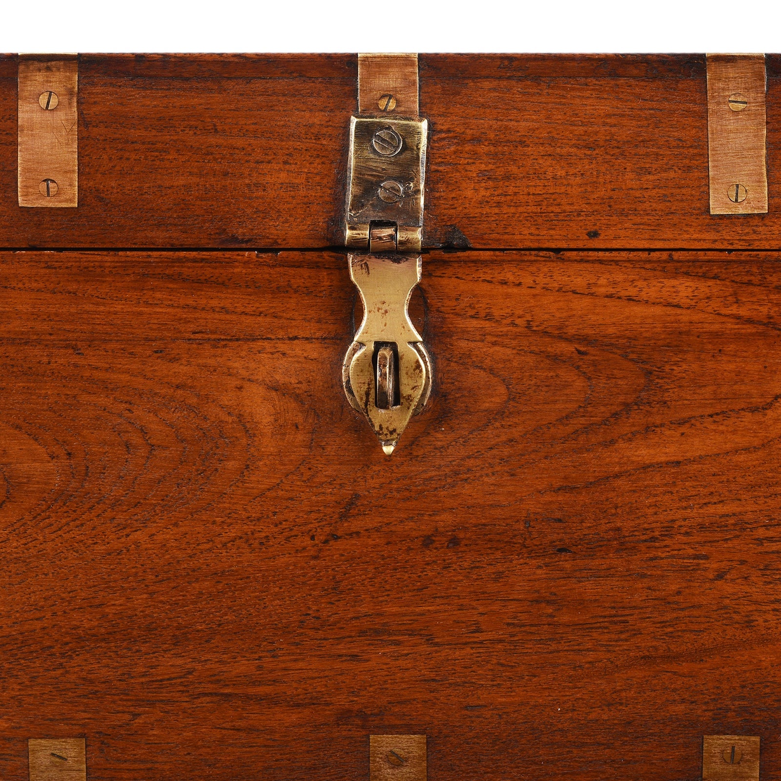 Brass Bound Teak Campaign Box From Rajasthan - 19th Century
