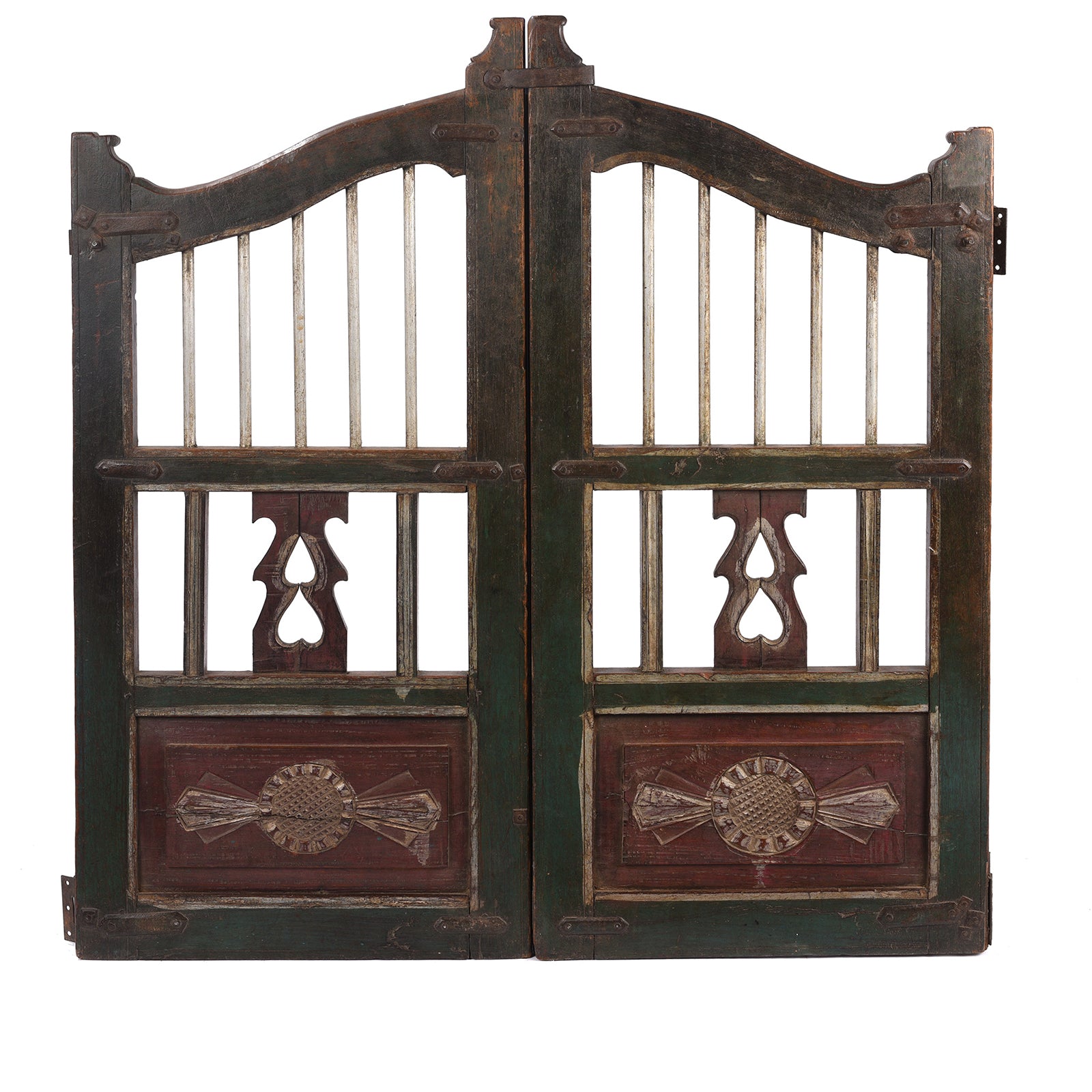 Painted Teak Dog Gate From Gujarat - 19th Century