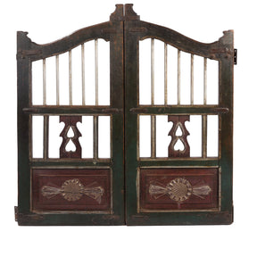 Painted Teak Dog Gate From Gujarat - 19th Century