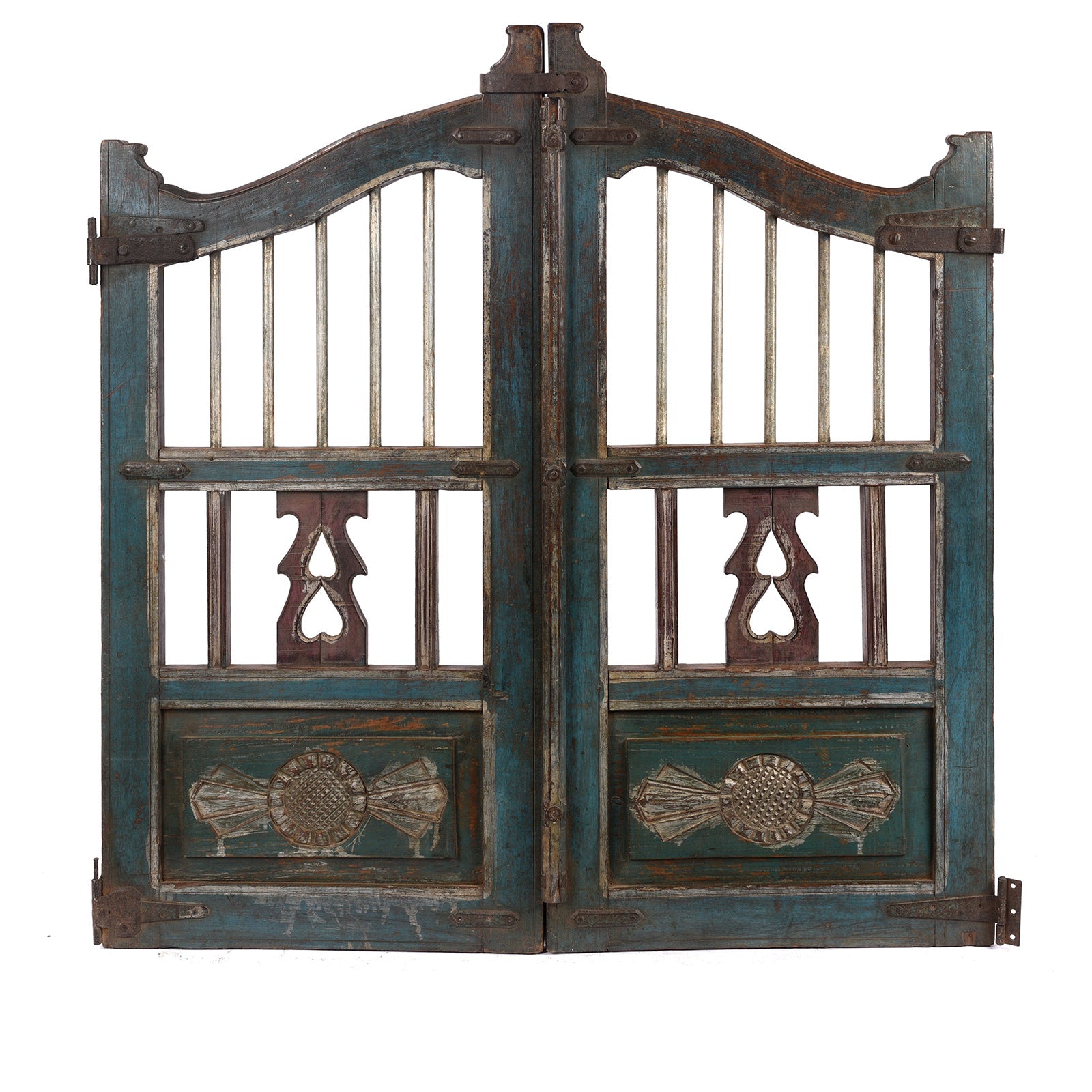 Painted Teak Dog Gate From Gujarat - 19th Century