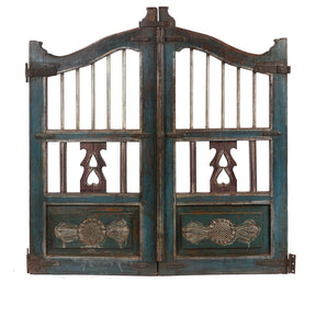 Painted Teak Dog Gate From Gujarat - 19th Century
