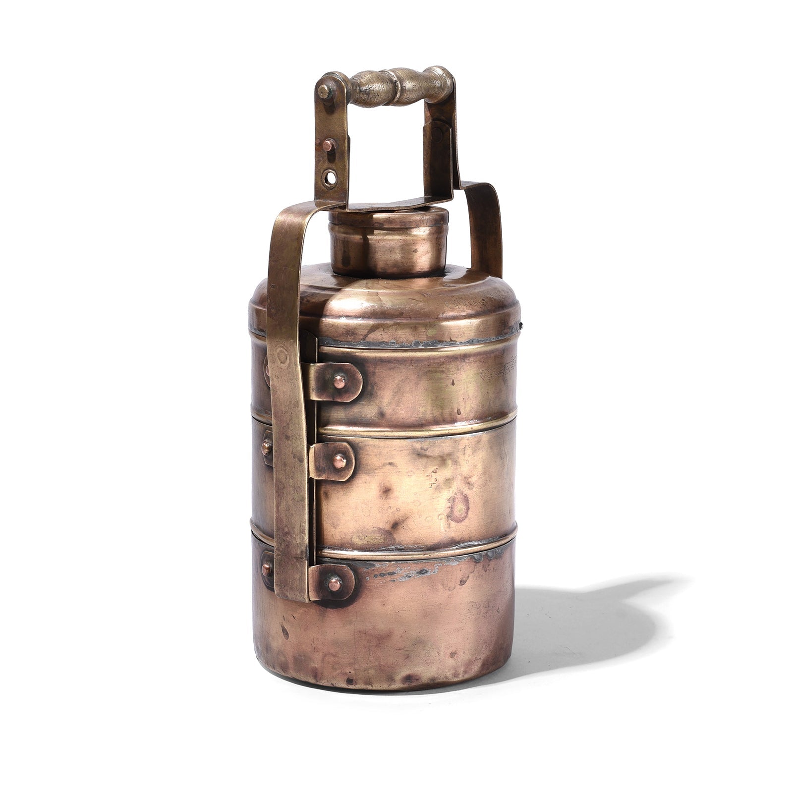 3 Tier Brass Tiffin Box - Ca 1900