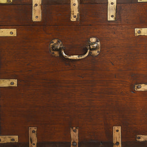 Brass Bound Teak Military Chest From Burma - 19th Century