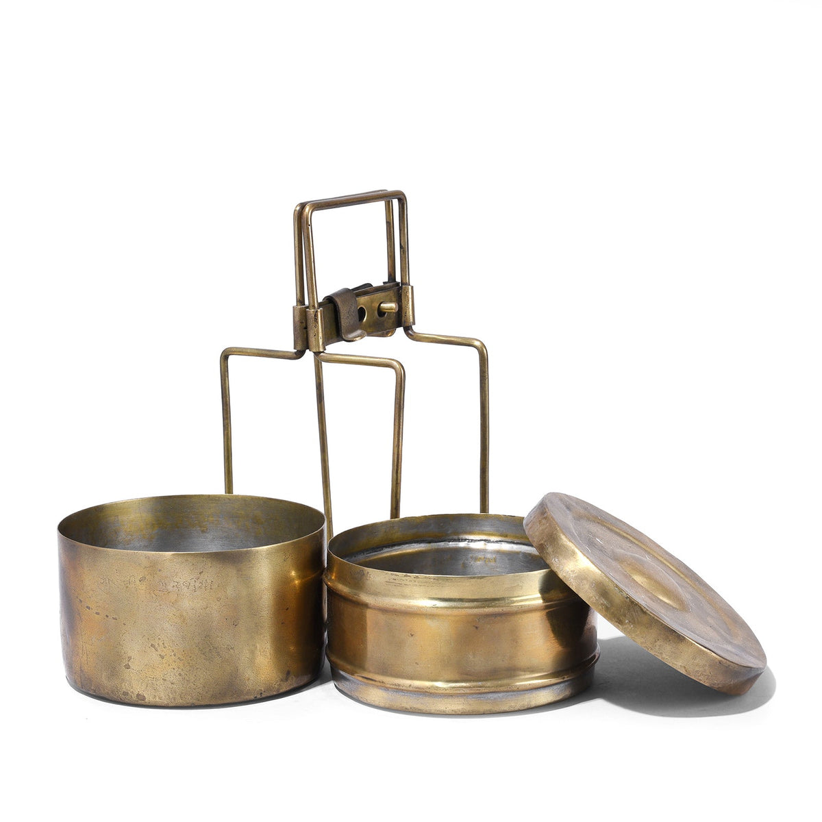 2 Tier Indian Vintage Brass Tiffin Box Set - Ca 1930