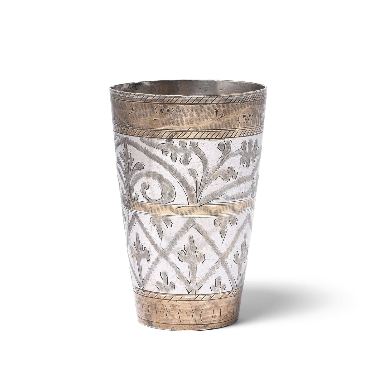 Vintage Lassi Cup - Nickel Plated Engraved Brass - Ca 1920's