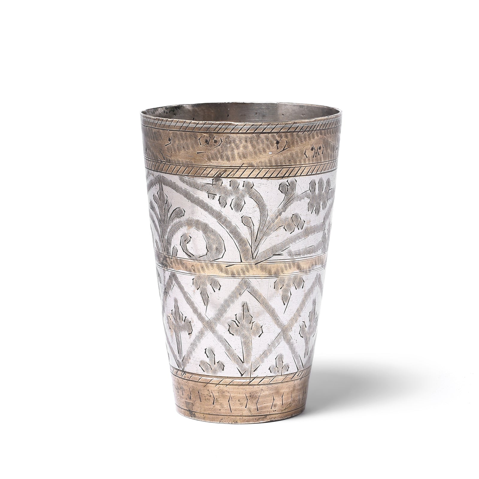 Vintage Lassi Cup - Nickel Plated Engraved Brass - Ca 1920's