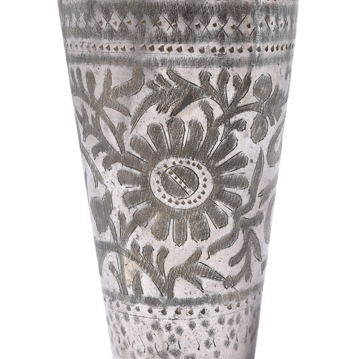 Vintage Lassi Cup - Nickel Plated Engraved Brass - Early 20th Century