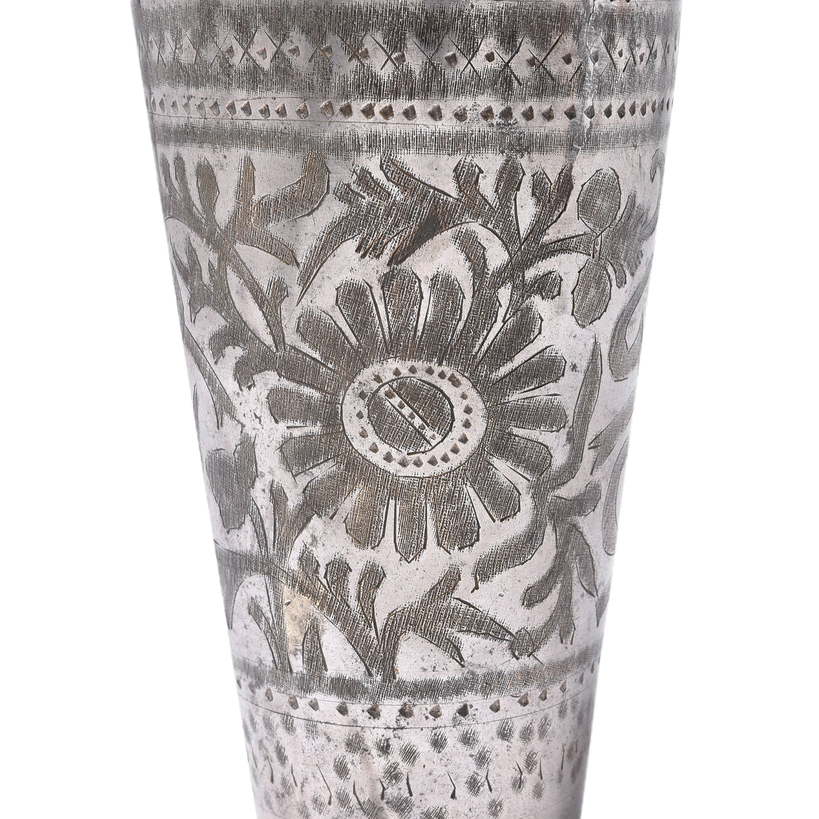Vintage Lassi Cup - Nickel Plated Engraved Brass - Early 20th Century