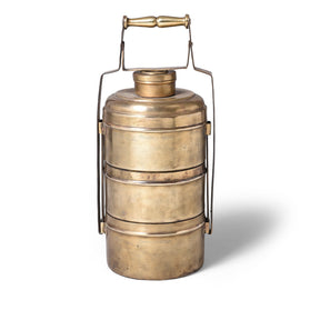 3 Tier Indian Vintage Brass Tiffin Box Set - Ca 1930
