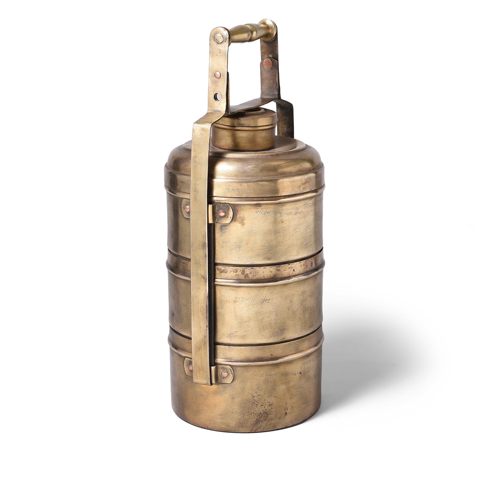 3 Tier Indian Vintage Brass Tiffin Box Set - Ca 1930