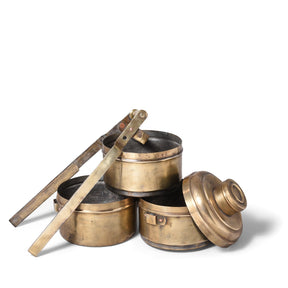 3 Tier Indian Vintage Brass Tiffin Box Set - Ca 1930