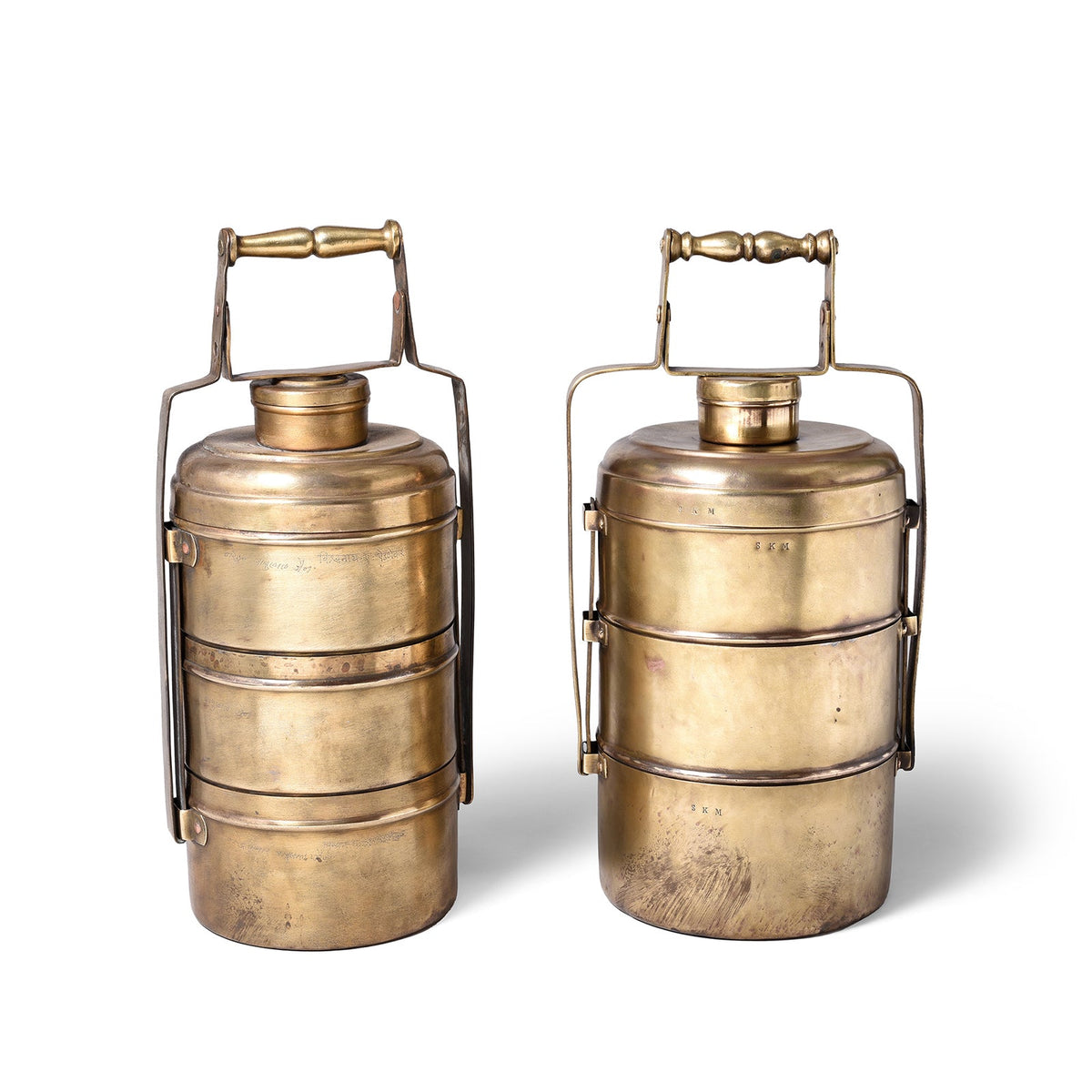 3 Tier Indian Vintage Brass Tiffin Box Set - Ca 1930