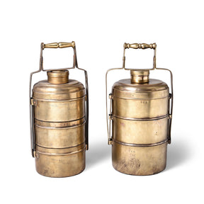 3 Tier Indian Vintage Brass Tiffin Box Set - Ca 1930