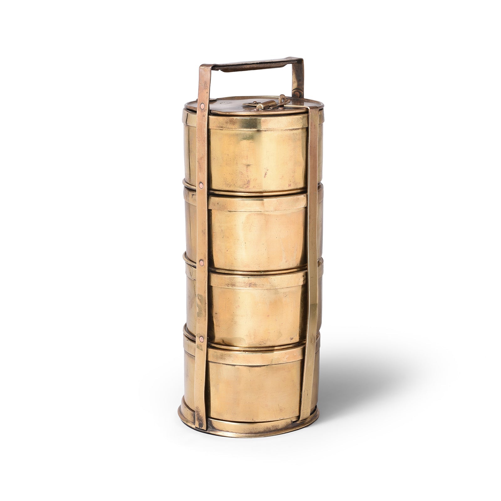 4 Tier Indian Vintage Brass Tiffin Box Set - Ca 1930