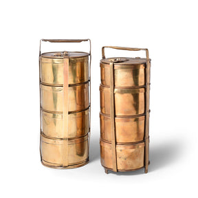4 Tier Indian Vintage Brass Tiffin Box Set - Ca 1930