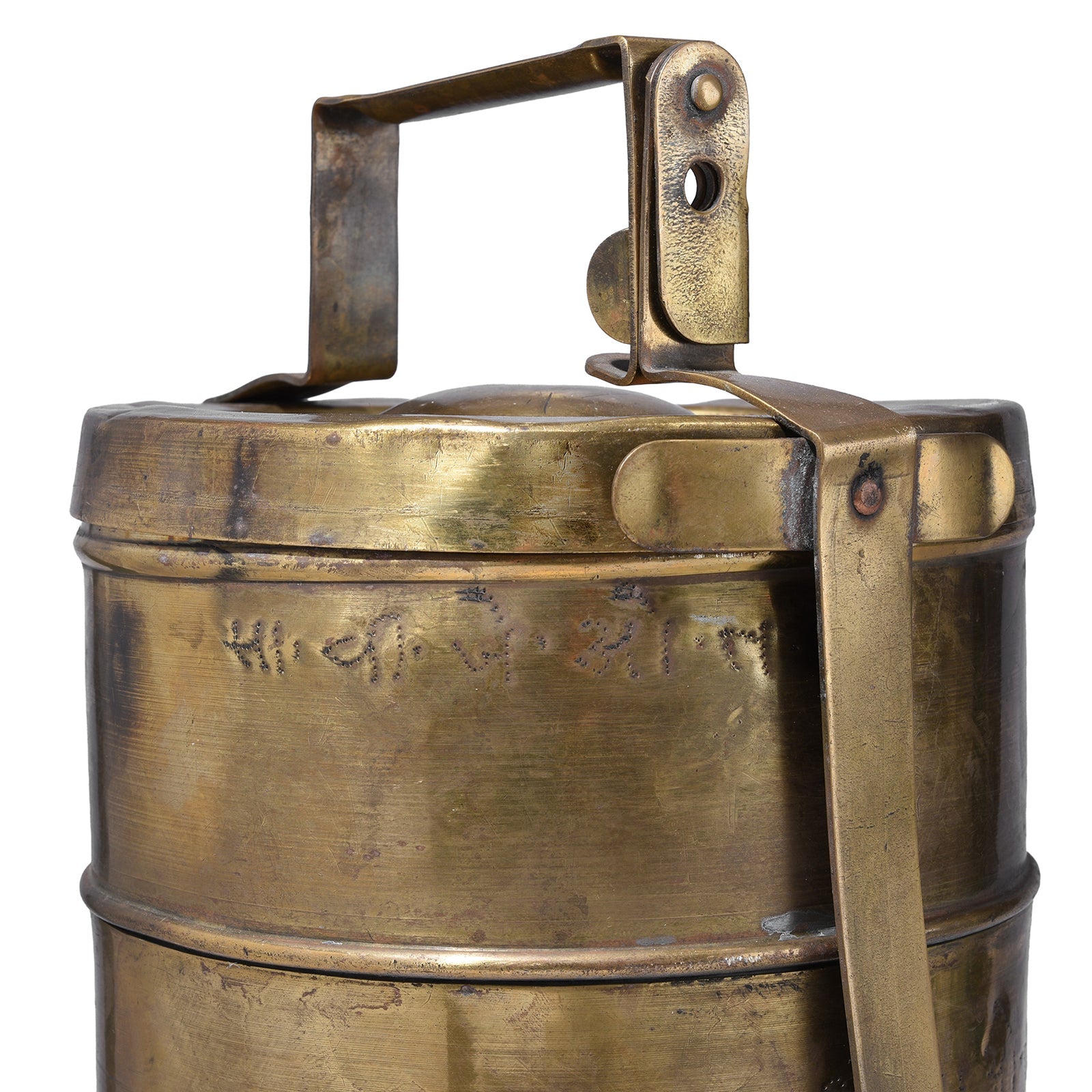 4 Tier Indian Vintage Brass Tiffin Box Set - Ca 1920