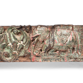 Carved Teak Elephant Lintel Panel From Gujarat - 19th Century