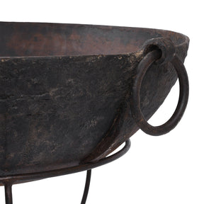 Old Kadai Fire Bowl From Rajasthan - Ca 1920 Inc Stand & Grill