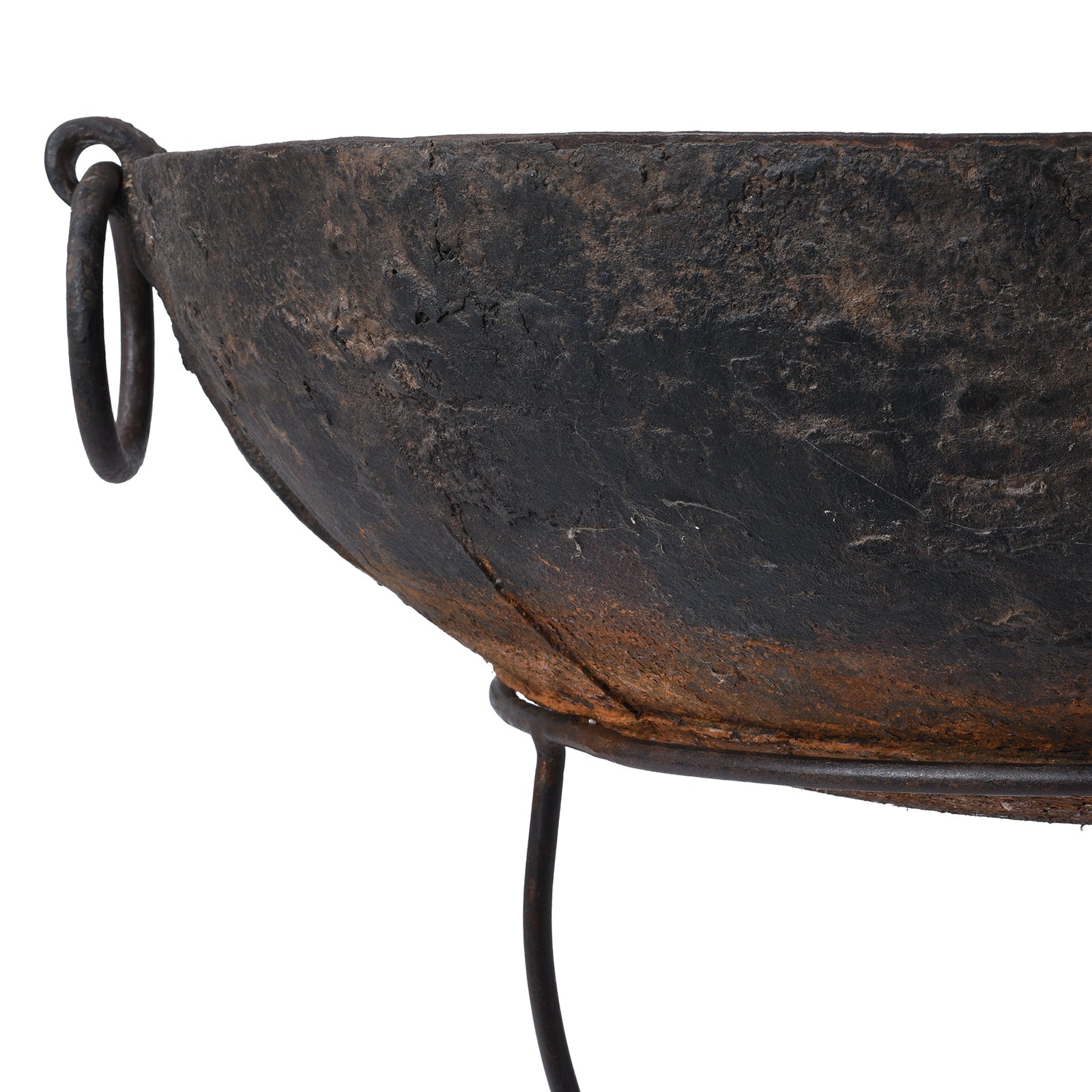 Old Kadai Fire Bowl From Rajasthan - Ca 1920 Inc Stand & Grill