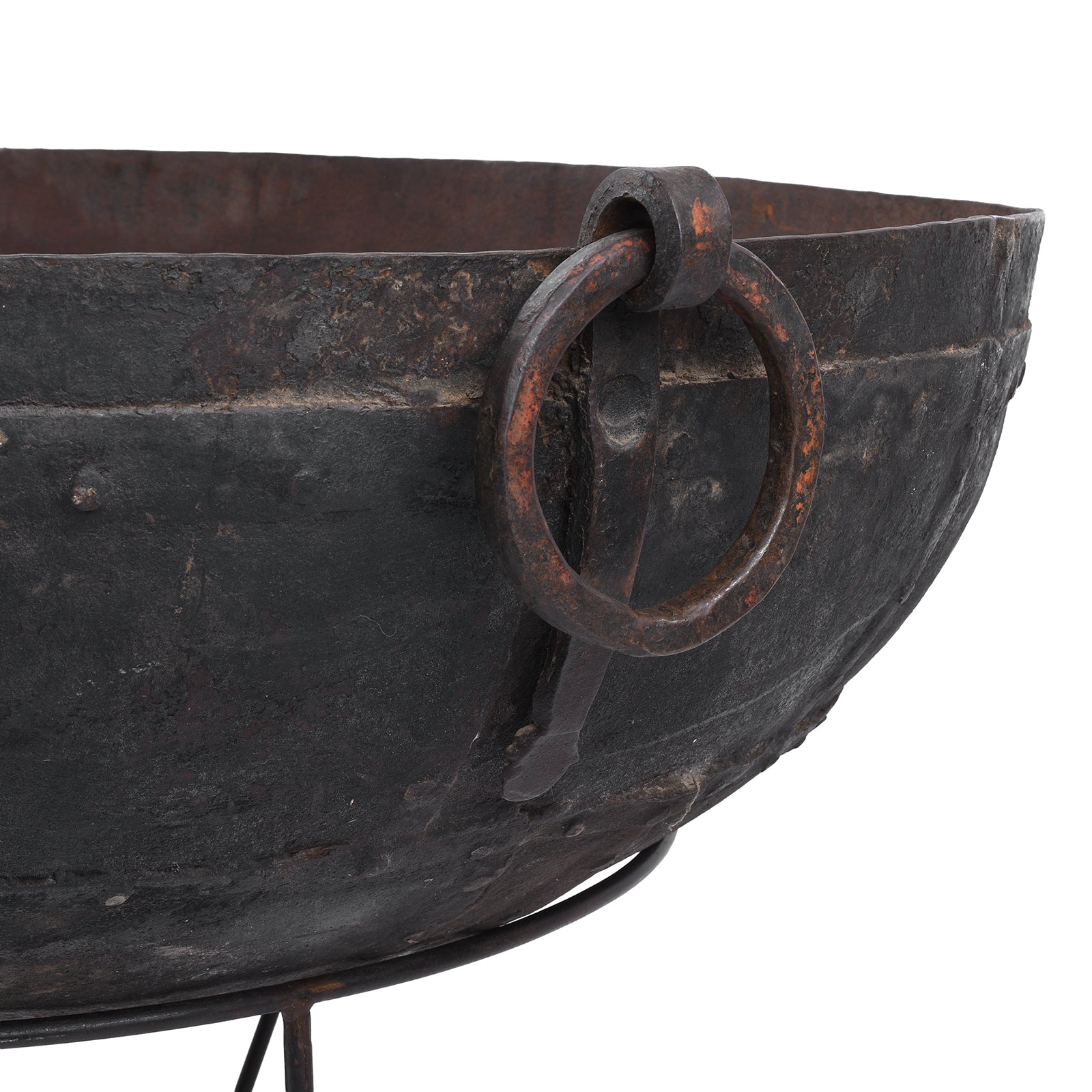 Old Kadai Fire Bowl From Rajasthan - Ca 1920 Inc Stand & Grill