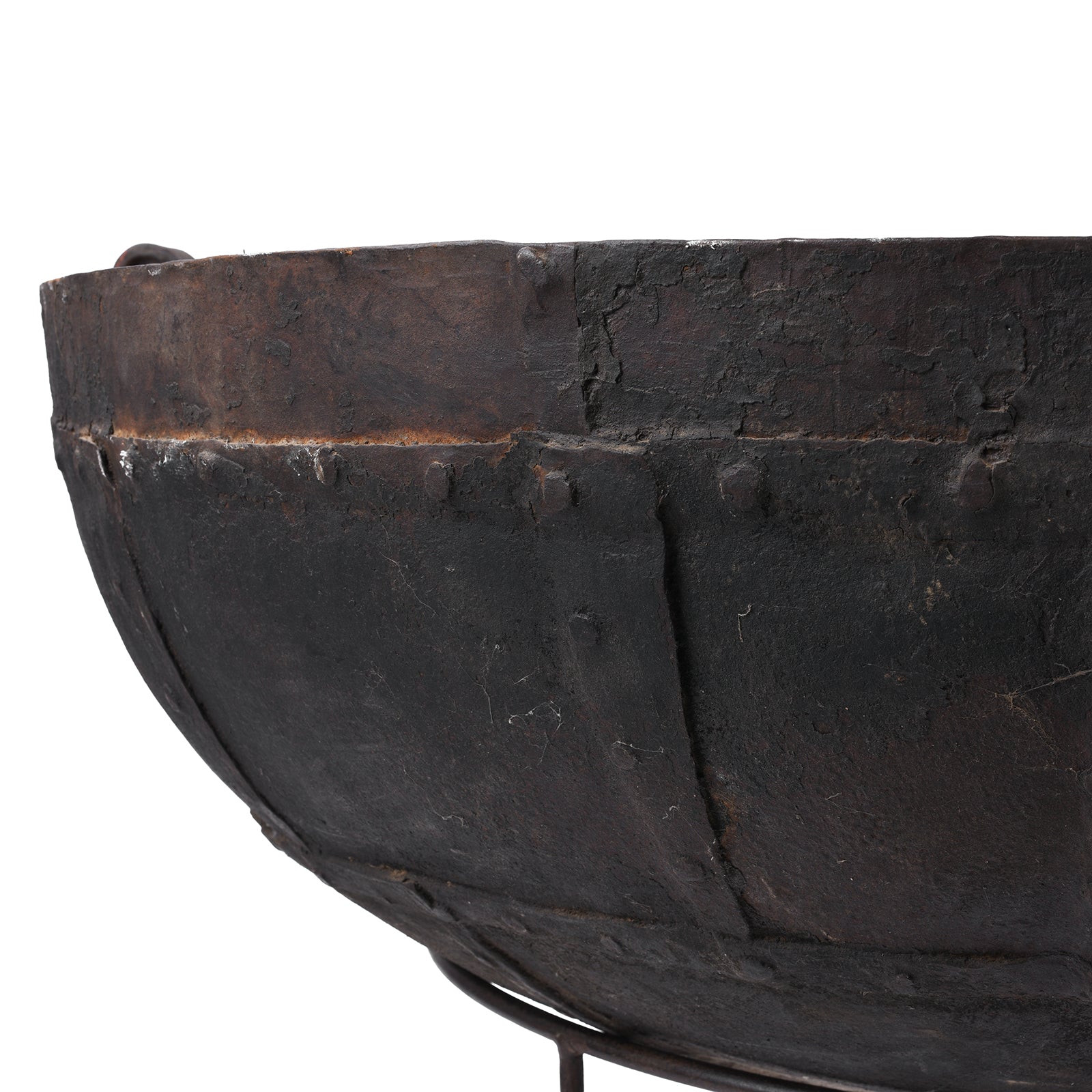 Old Kadai Fire Bowl From Rajasthan - Ca 1920 Inc Stand & Grill
