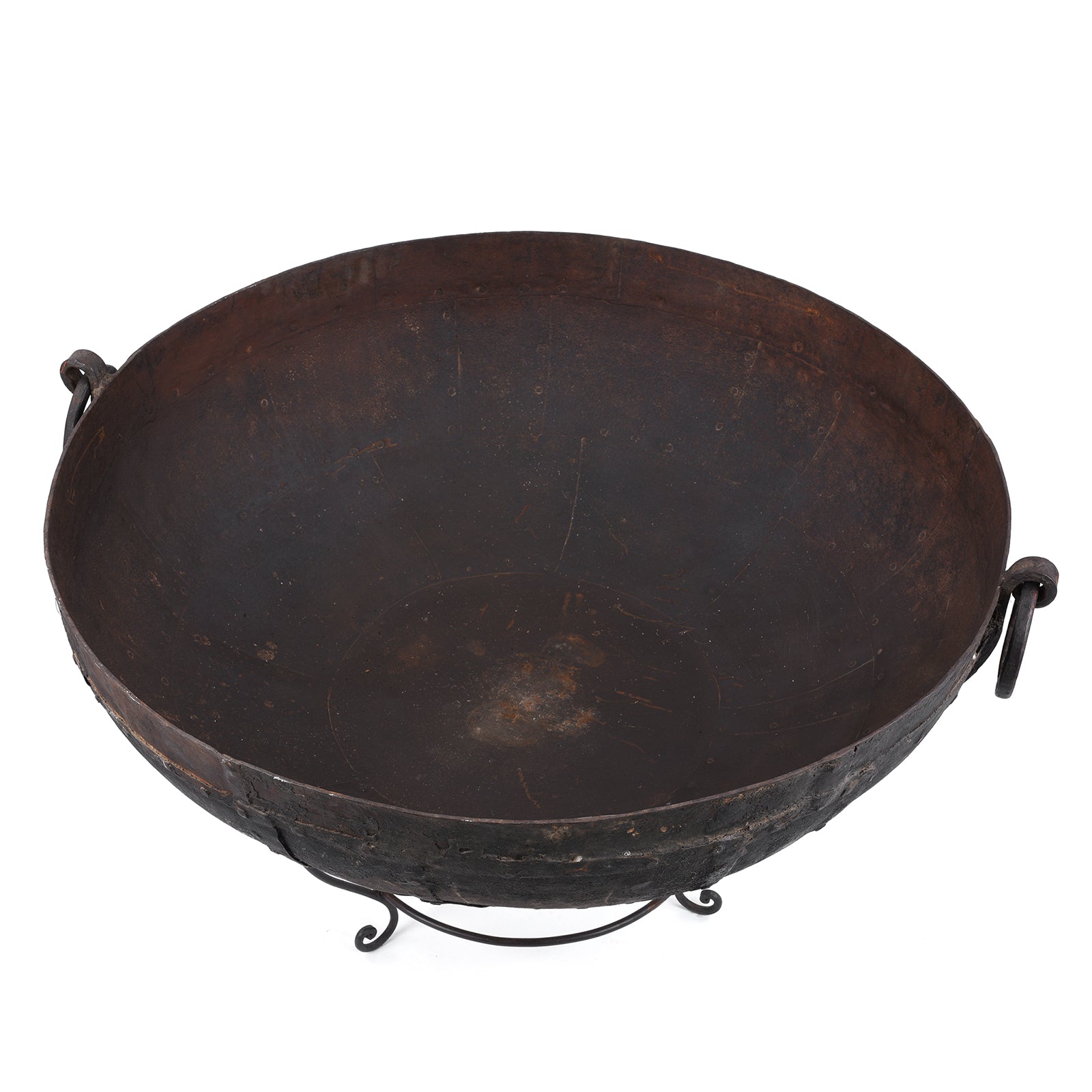 Old Kadai Fire Bowl From Rajasthan - Ca 1920 Inc Stand & Grill