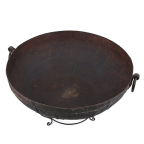 Old Kadai Fire Bowl From Rajasthan - Ca 1920 Inc Stand & Grill
