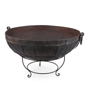 Old Kadai Fire Bowl From Rajasthan - Ca 1920 Inc Stand & Grill